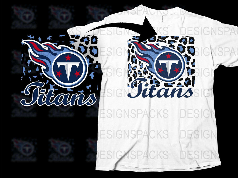 Tennessee Titans Inspired T-Shirt, White Blue Flame Graphic, Leopard Print, Sports Fan Apparel