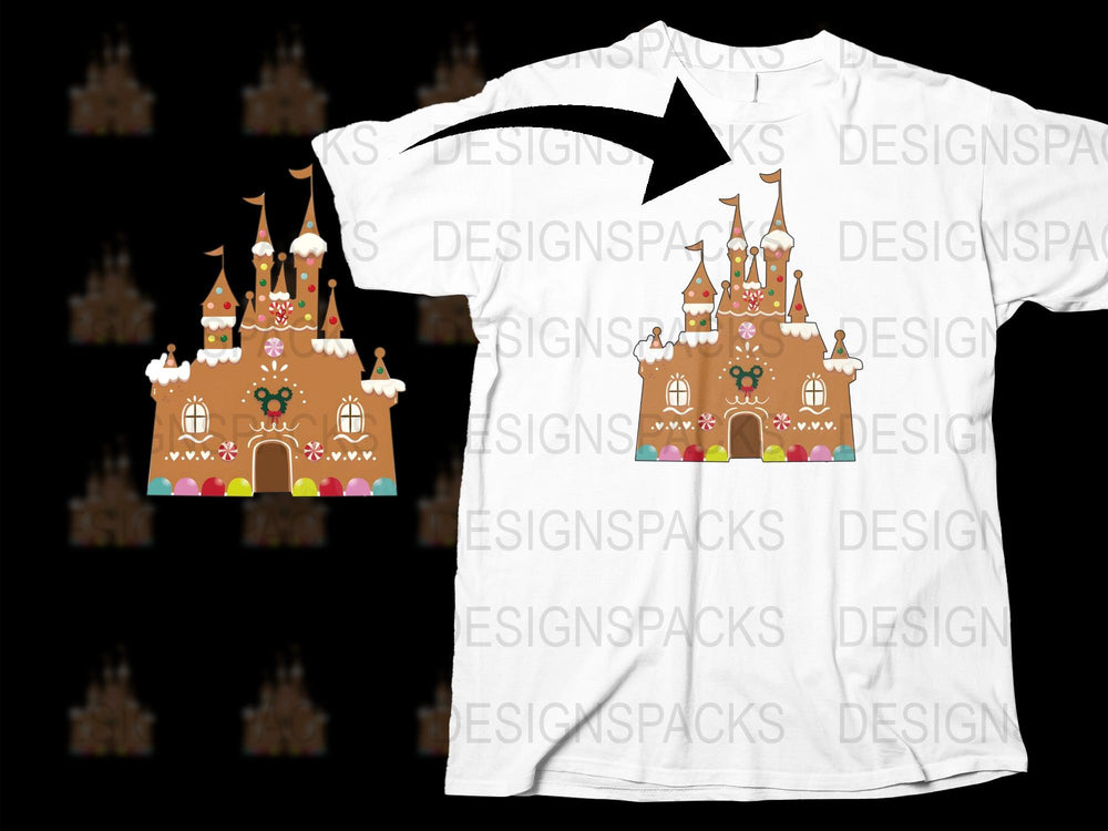 Gingerbread Castle T-Shirt, Cute Holiday Graphic Tee, Christmas Gift Idea, Unisex Shirt Design