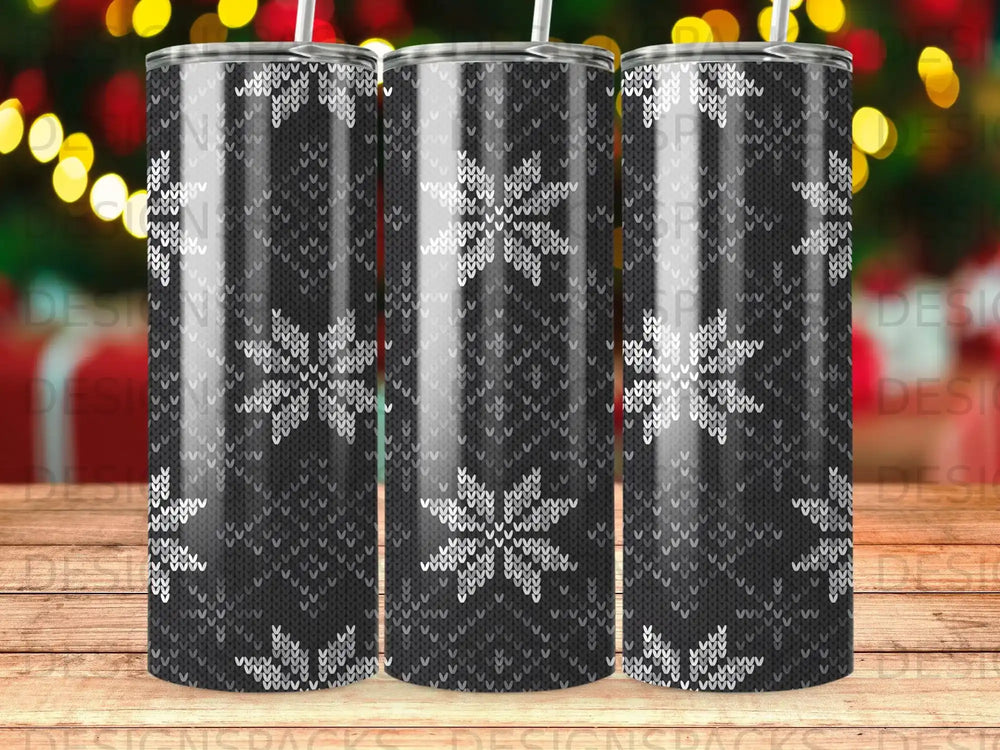 Black Gray Knitted Snowflake Festive Tumbler product type