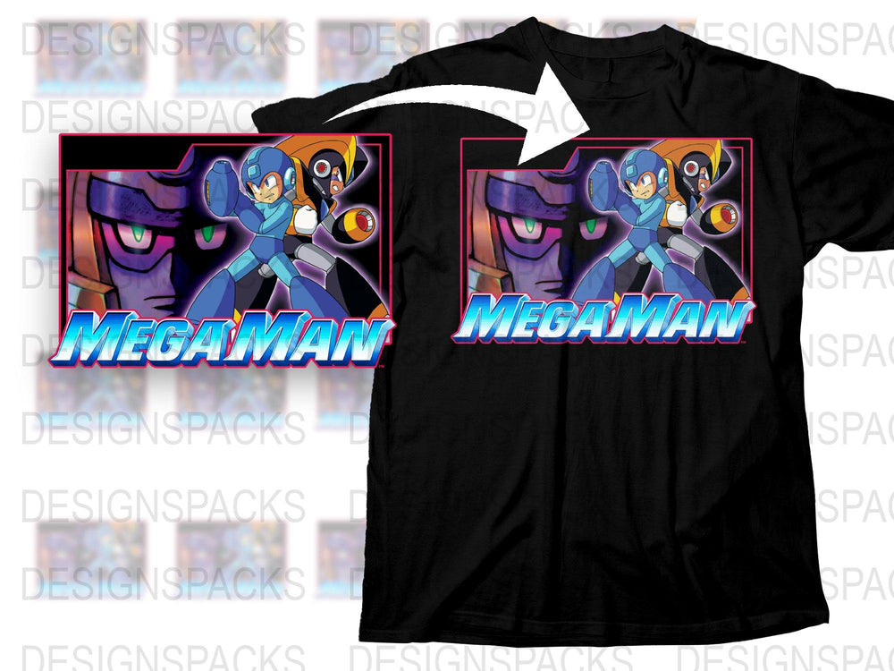 Mega Man Graphic T-Shirt, Classic Video Game Character Tee, Retro Gaming Apparel for Adults and Kids, Bold Colors.