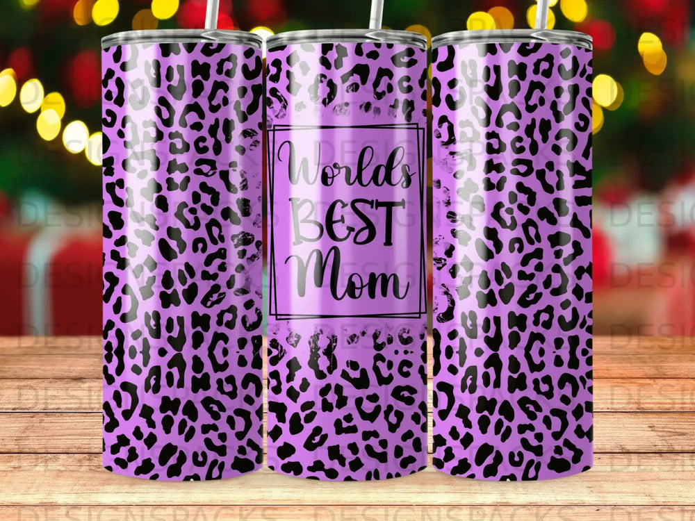 World's BEST Mom Purple Leopard Print Tumbler product type