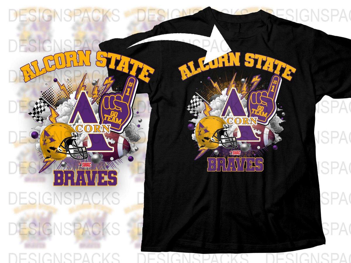Alcorn State Braves Football Graphic T-Shirt, Team Spirit Wear, College Sports Apparel, Fan Gear, Purple and Gold Tee