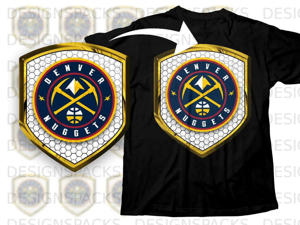 Denver Nuggets Emblem on Black T-shirt Basketball Apparel