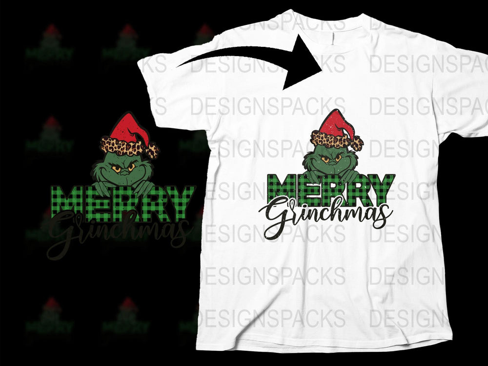 Merry Grinchmas T-Shirt, Funny Christmas Grinch Tee, Unisex Holiday Shirt, Festive Graphic T-Shirt Design for Adults and Kids.