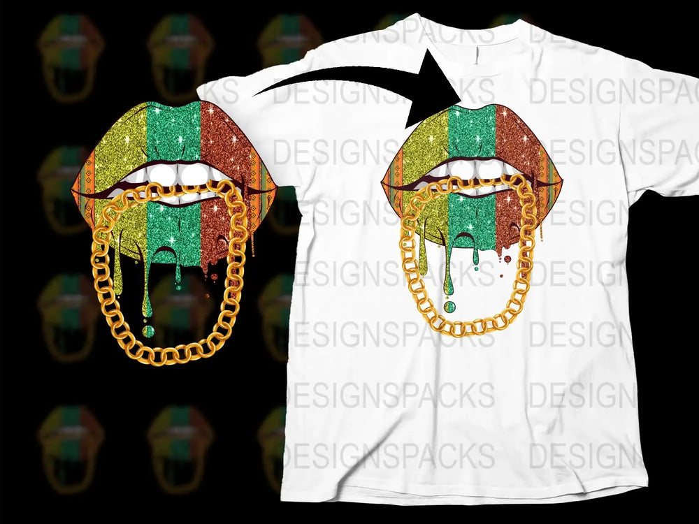 Colorful Dripping Lips Chain Print T-Shirt, Unisex Street Style Fashion Tee, Bold Graphic Design Top