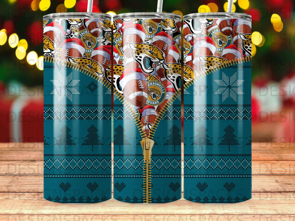Jacksonville Jaguars football pattern with a zipper on a teal Christmas background.