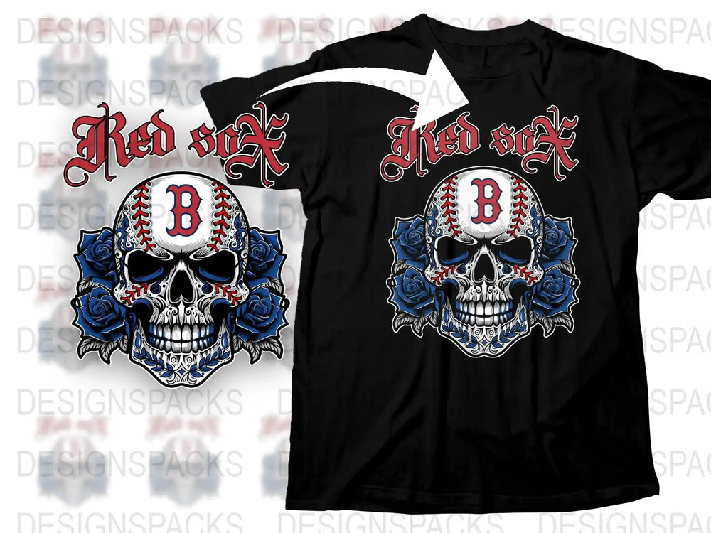 Red Sox Skull Graphic T-Shirt, Boston Baseball Fan Apparel, Gothic Sportswear, Unisex Cotton Shirt