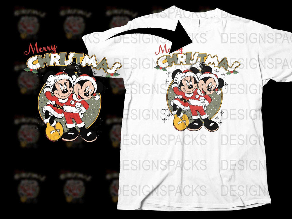 Merry Christmas T-Shirt with Mickey Minnie Mouse Graphic, Holiday Couple Tee, Festive Disney Inspired Apparel for Adults and Kids