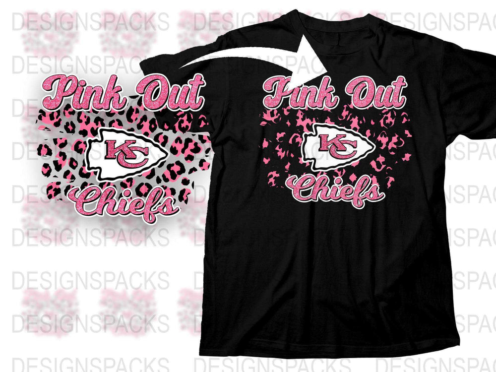 Pink Out Chiefs T-Shirt, Women's Game Day Tee, Black and Pink Cheetah Print, Football Fan Apparel