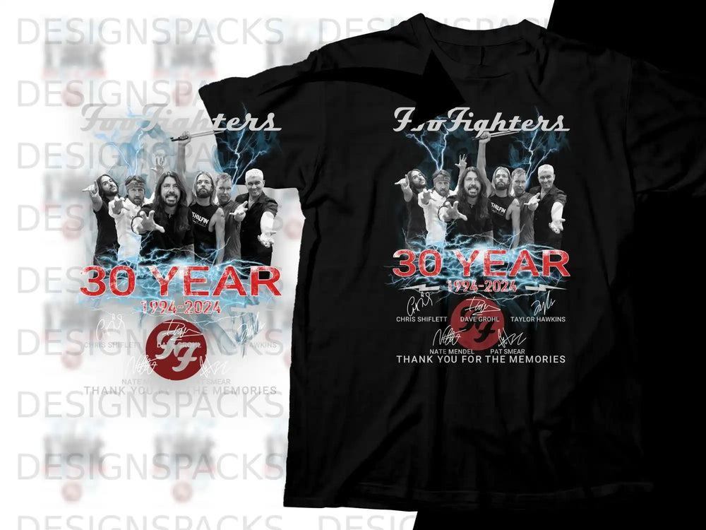 Foo Fighters 30 Year anniversary t-shirt with band members and text.