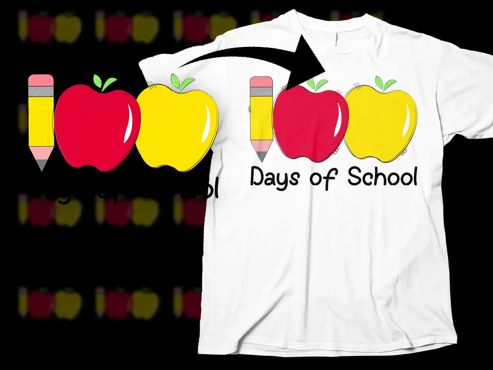 Colorful Apple and Pencil Graphic T-Shirt, Fun Teacher's Gift, Celebrating 100 Days of School