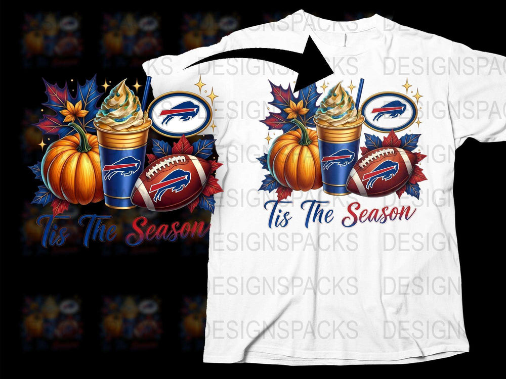 Fall Season Buffalo Football T-Shirt, Pumpkin Spice Latte Design, Autumn Sports Fan Apparel, Unisex Graphic Tee