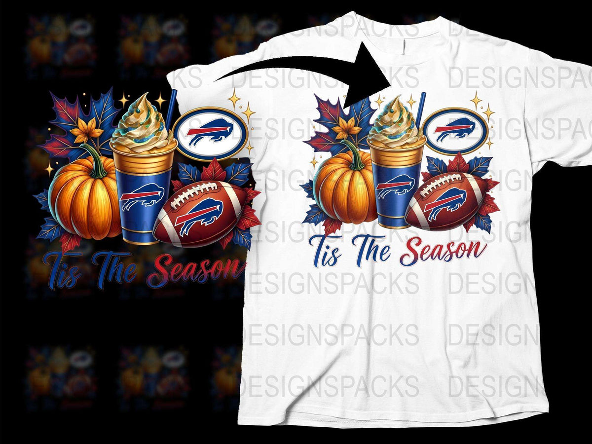 Fall Season Buffalo Football T-Shirt, Pumpkin Spice Latte Design, Autumn Sports Fan Apparel, Unisex Graphic Tee