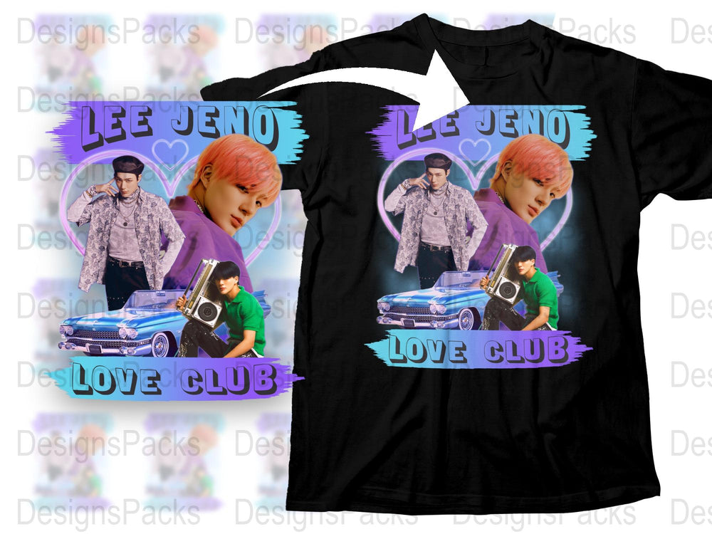 Lee Jeno Love Club Graphic T-Shirt, K-Pop Idol Inspired Tee, Vibrant Pop Culture Apparel, Fan Merchandise, Trendy Youth Fashion