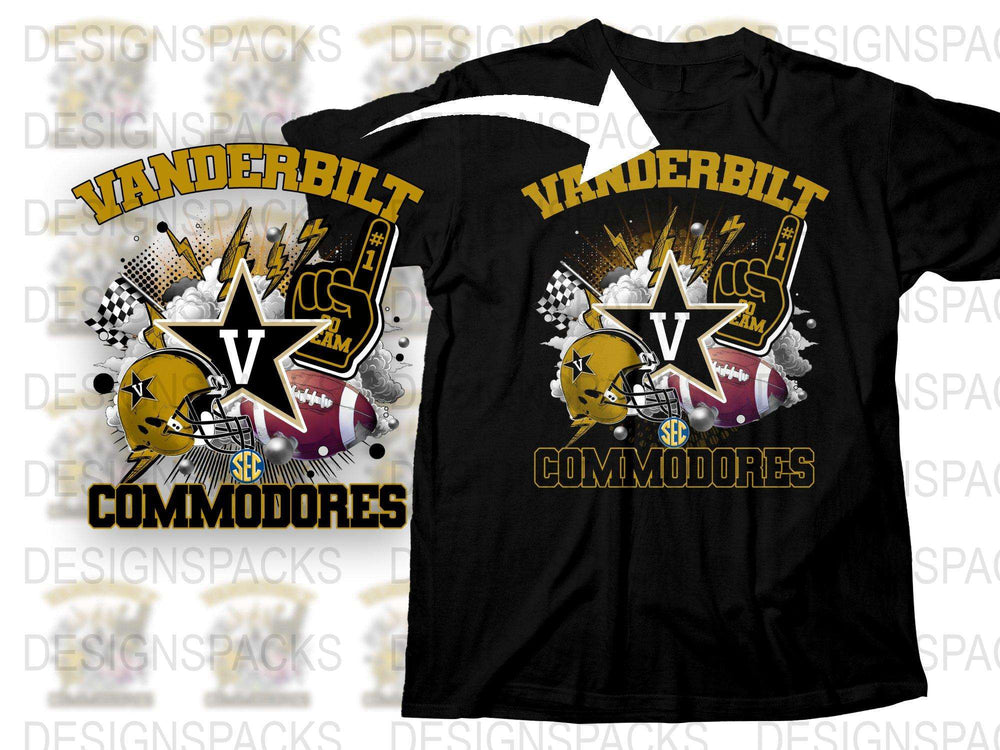 Vanderbilt Commodores Graphic T-Shirt, College Football Tee, Sports Fan Apparel, Black and Gold Shirt, Checkered Flag Design, Unisex Fit