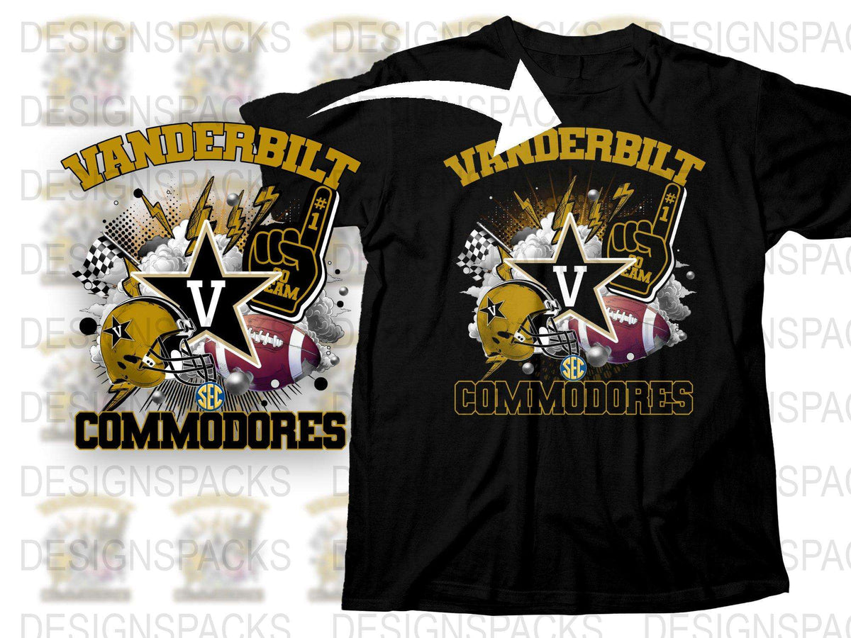 Vanderbilt Commodores Graphic T-Shirt, College Football Tee, Sports Fan Apparel, Black and Gold Shirt, Checkered Flag Design, Unisex Fit