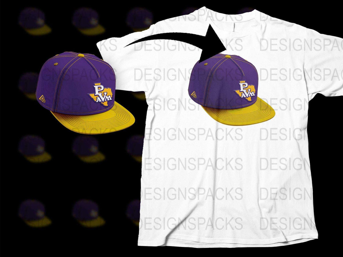 Custom PAW Purple and Yellow Baseball Cap, Matching T-Shirt Set, Sports Fan Gear