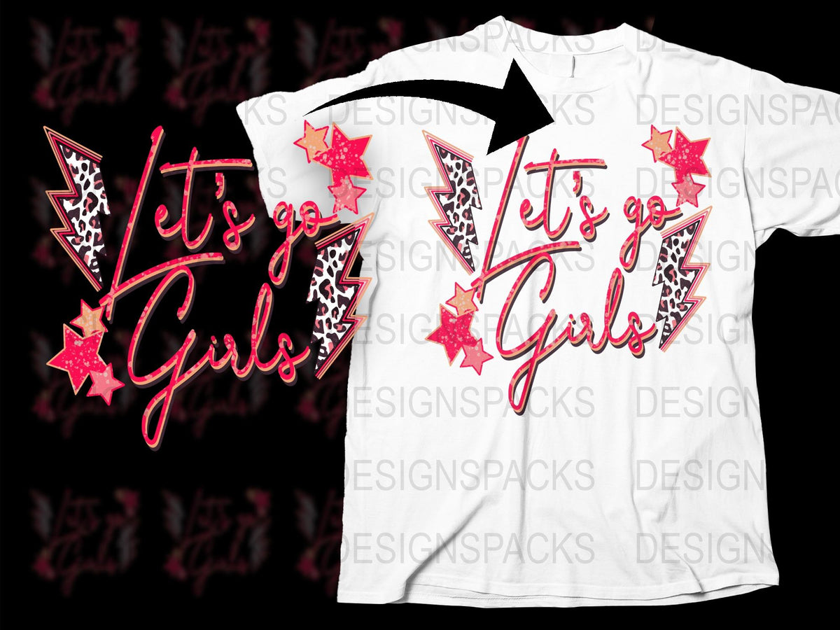 Let's Go Girls Pink Star T-Shirt, Bold Graphic Feminist Tee, Sparkly Fashion Statement, Women's Casual Wear