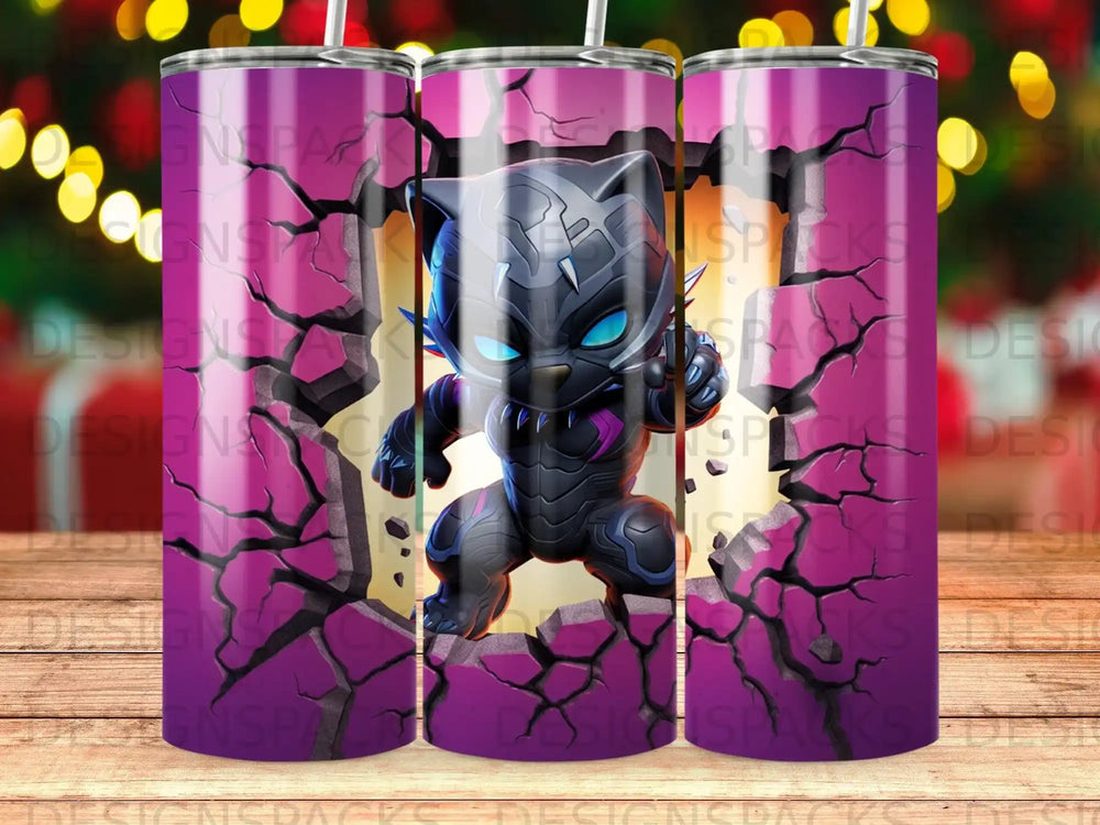 Black Panther character bursting through a cracked wall.