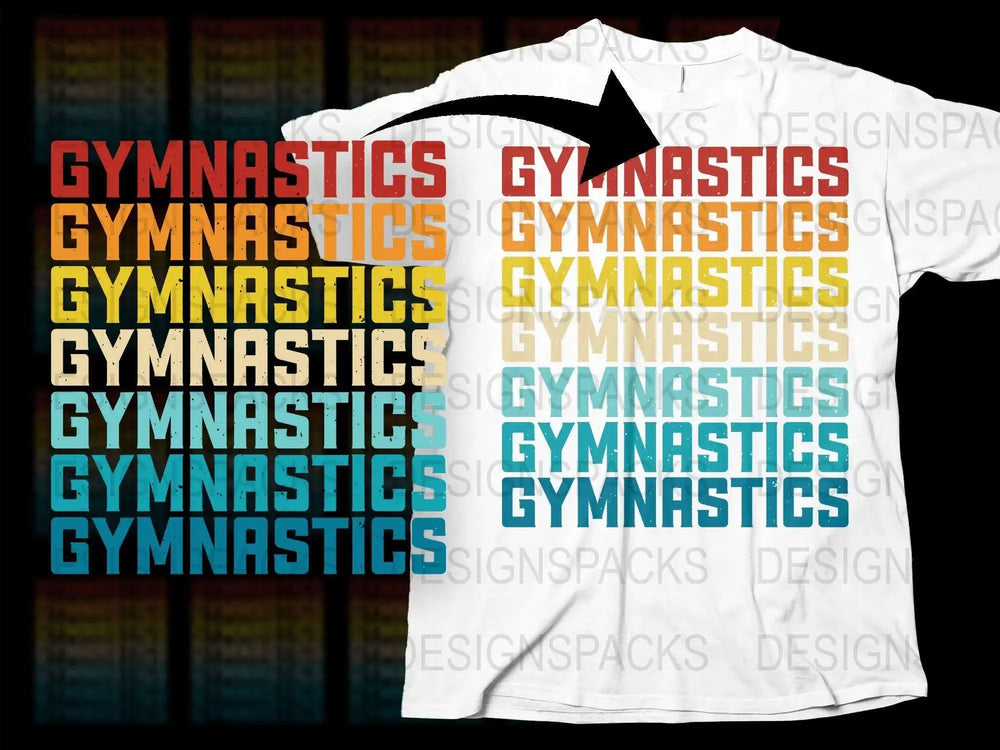 Colorful Gymnastics T-Shirt, Athletic Sports Tee, Boys Girls Unisex, Bold Typography, Fashion Apparel