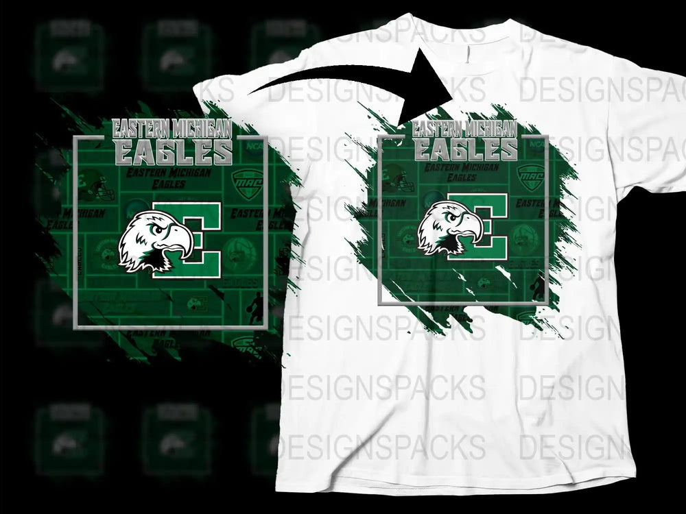 Eastern Michigan Eagles Graphic T-Shirt - College Sports Team Apparel, Green and White Tee