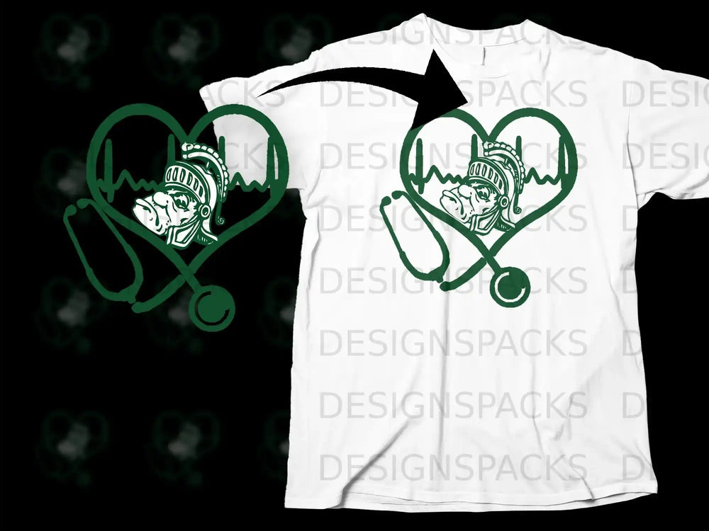 Heartbeat Spartan Helmet Stethoscope Graphic T-Shirt