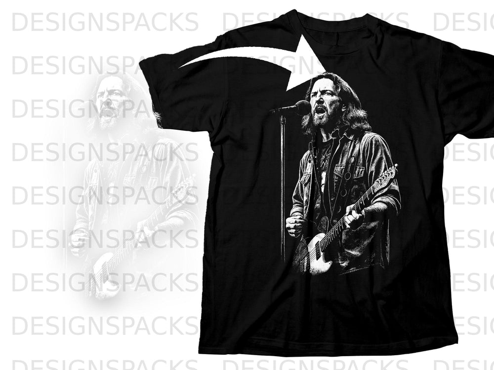 Black t-shirt featuring a graphic of Eddie Vedder playing guitar and singing.