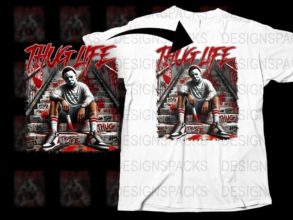 Thug Life Graphic T-Shirt, Vintage Hip Hop Style Tee, Urban Fashion, Men's Cotton Shirt, Bold Red White Design, Streetwear Clothing