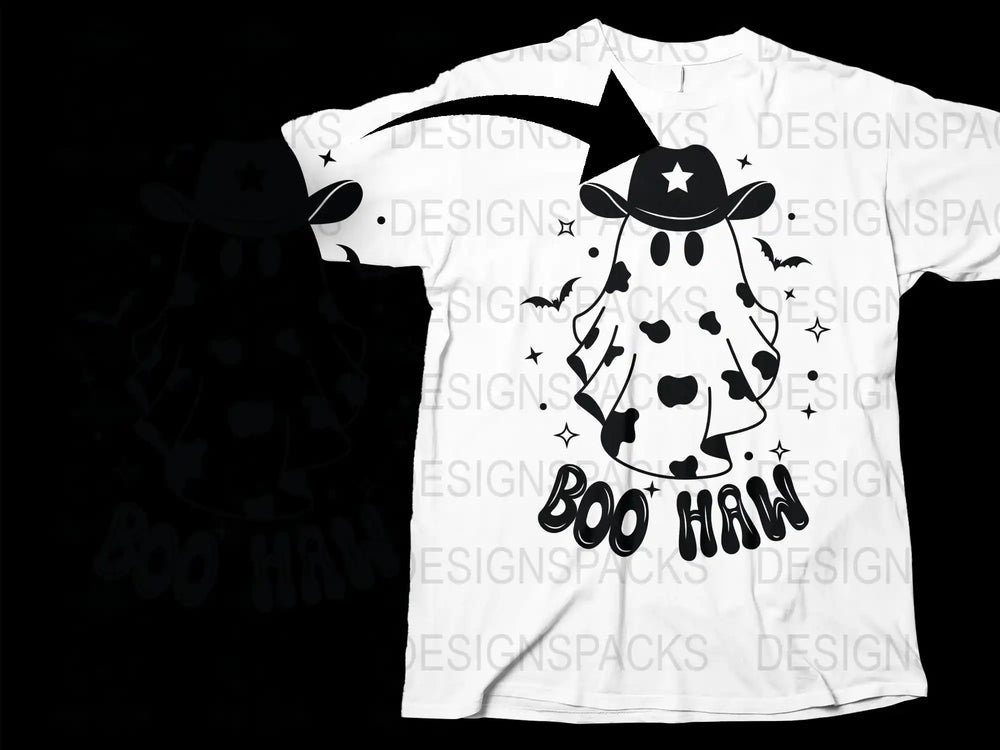 Halloween Cow Shirt, Boo Moo Witch Hat, Funny Spooky T-Shirt, Unisex Graphic Tee, Holiday Apparel Gift Idea
