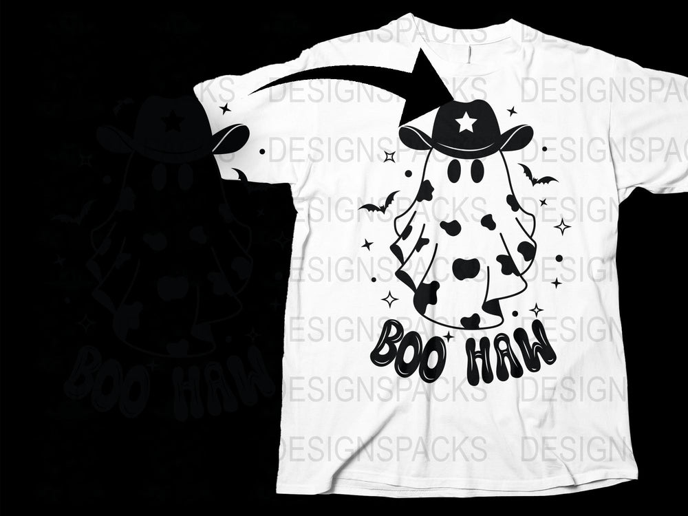 Halloween Cow Shirt, Boo Moo Witch Hat, Funny Spooky T-Shirt, Unisex Graphic Tee, Holiday Apparel Gift Idea