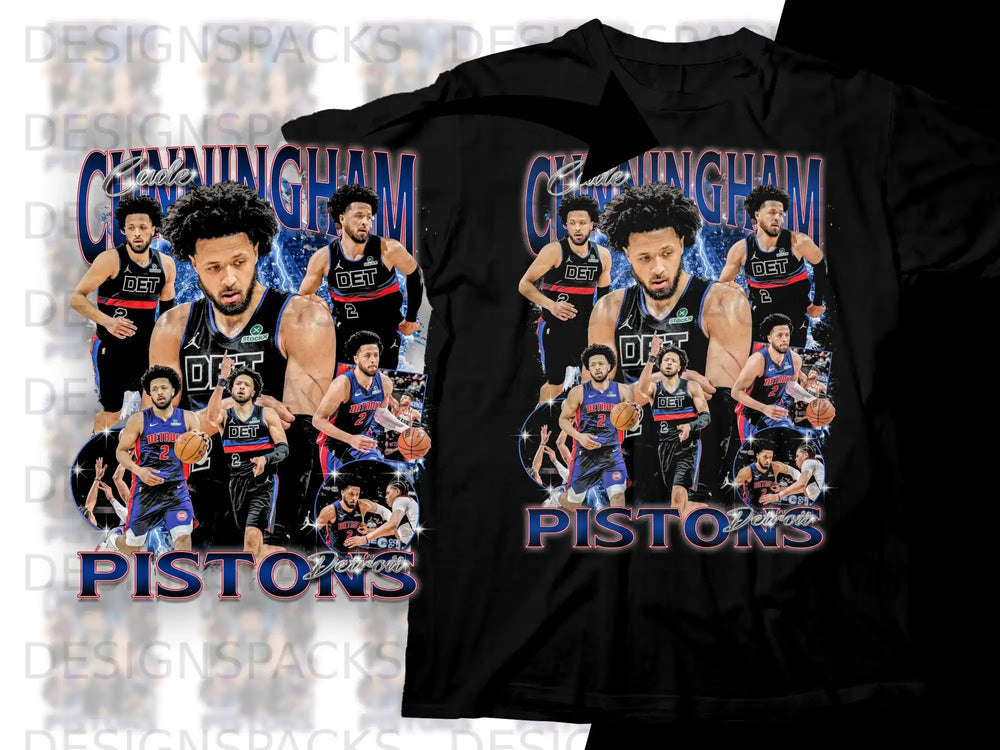 Cade Cunningham graphic tee with Detroit Pistons basketball team elements.