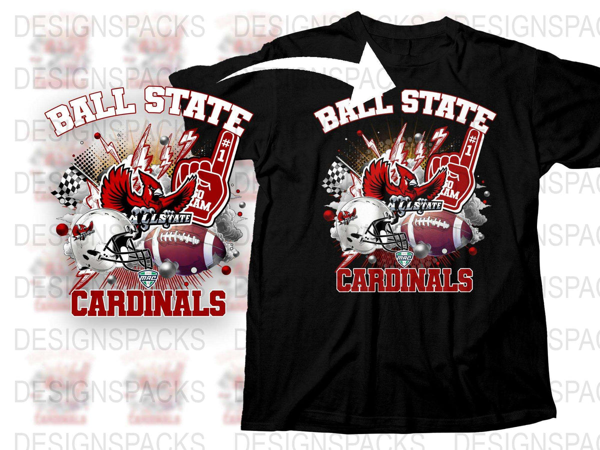 Ball State Cardinals Graphic T-Shirt, College Sports Apparel, Fan Wear Black Tee, Football Design Shirt