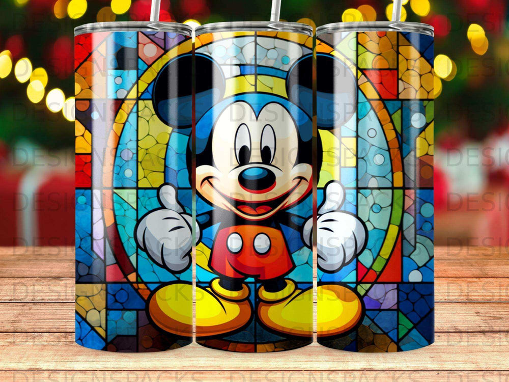 Mickey Mouse in stained glass design on a tumbler.