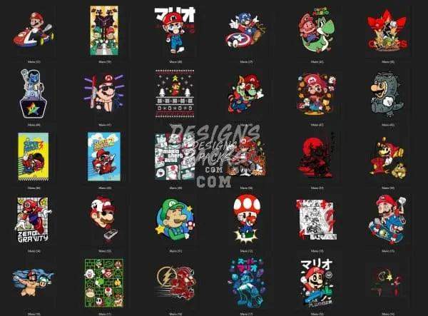 Mario-themed DTF/DTG & embroidery designs bundle, print-ready PNG/SVG/PES, instant download