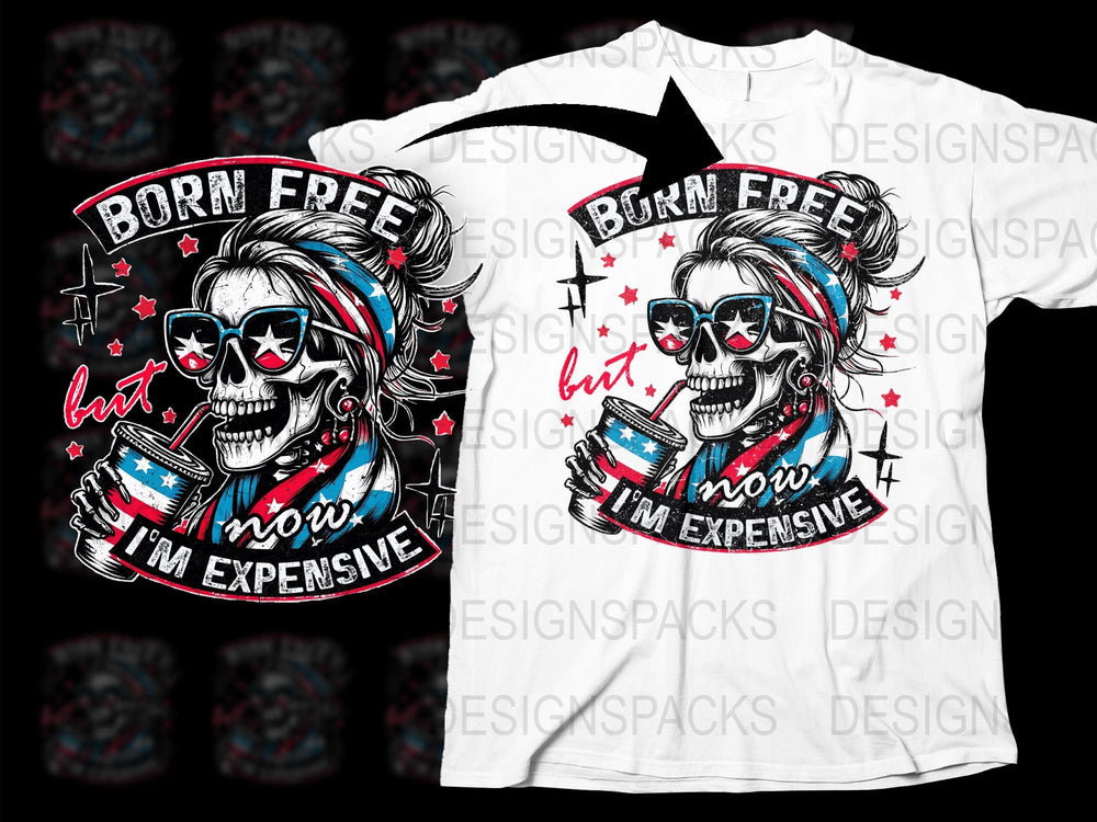 Born Free Biker T-Shirt, Vintage Motorcycle Skull Graphic Tee, Patriotic Rocker Style, Men's Women's Apparel