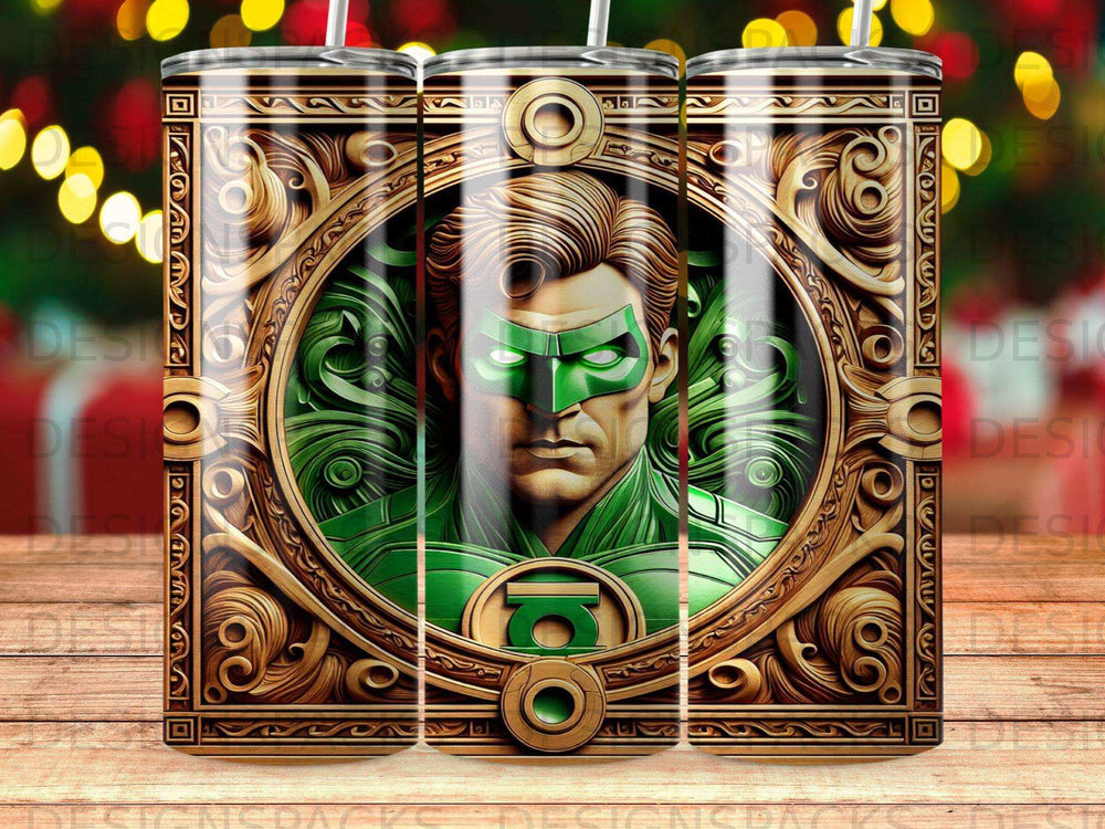 Green Lantern superhero portrait in ornate gold frame.