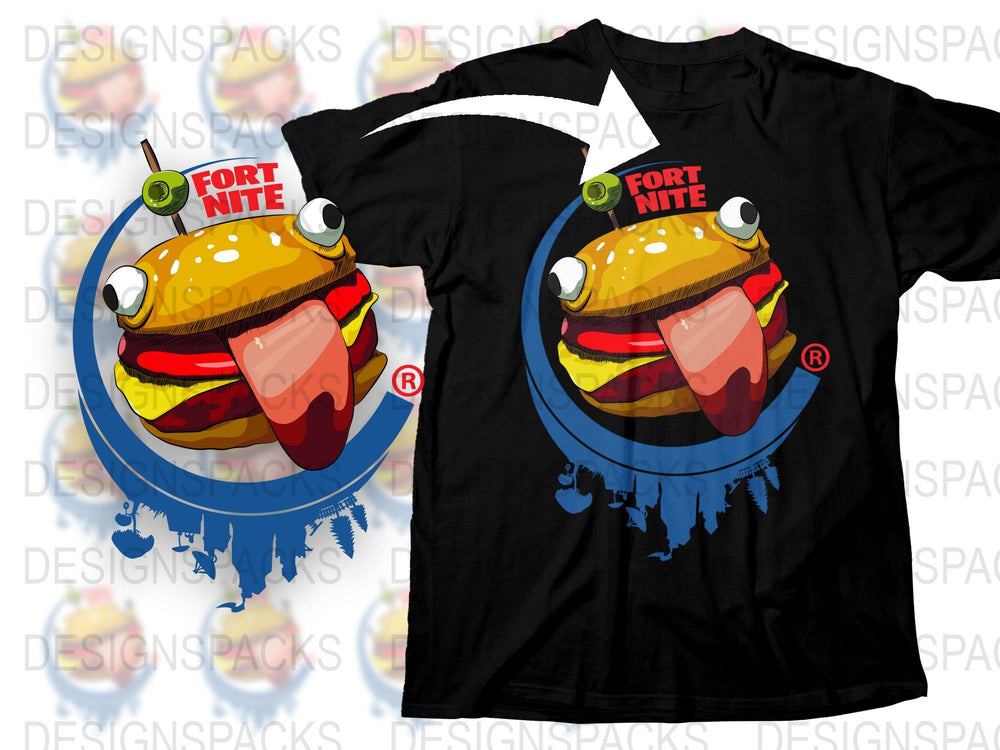 Fortnite Burger Graphic T-Shirt, Cool Video Game Tee, Fun Gaming Apparel, Unisex Black Shirt