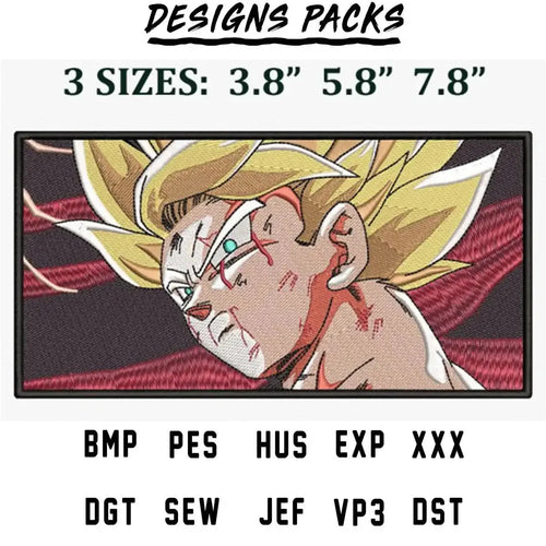 Goku Super Saiyan Rectangle Dragon Ball Anime Embroidery Design