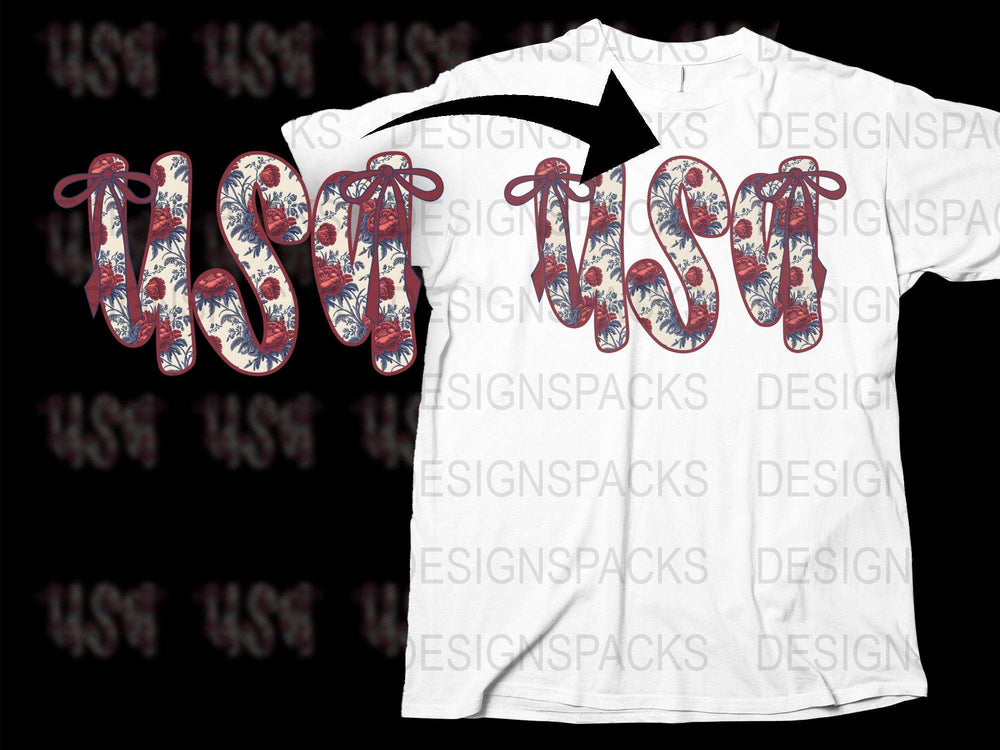 USA Patriotic T-Shirt American Flag Floral Design Unisex Tee Independence Day Outfit