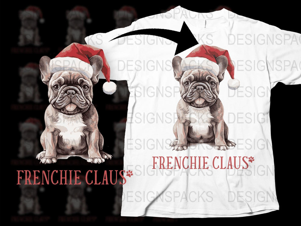 Frenchie Claus Christmas T-Shirt, French Bulldog Santa Hat, Holiday Dog Tee, Festive Pet Lover Gift, Cute Animal Graphic Shirt