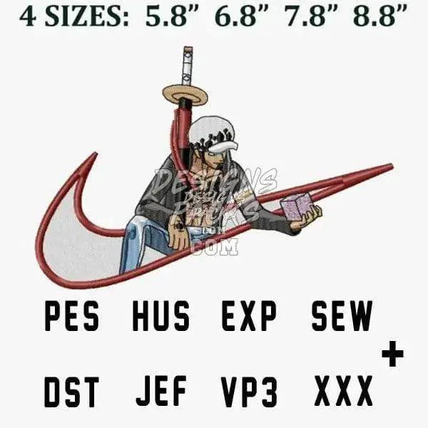 Trafalgar D. Water Law One Piece Swoosh Sport Anime Embroidery Design