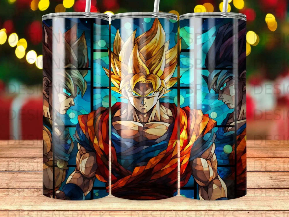 Goku and Vegeta from Dragon Ball Z in a stained-glass style.