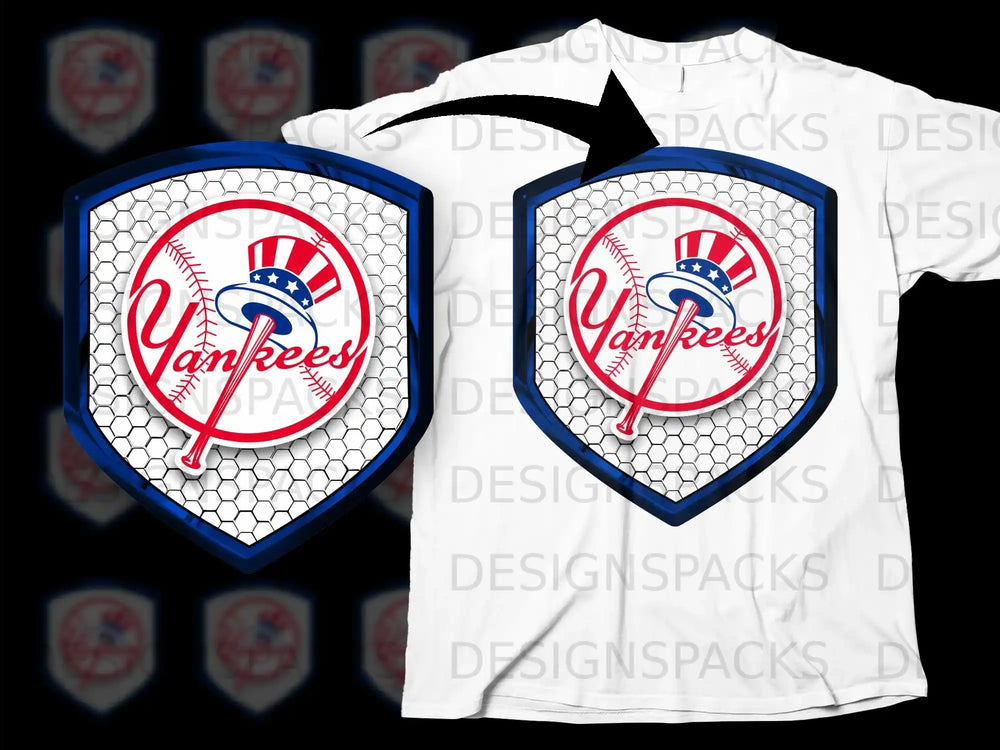 New York Yankees Baseball Bat Logo Shield Design Tee