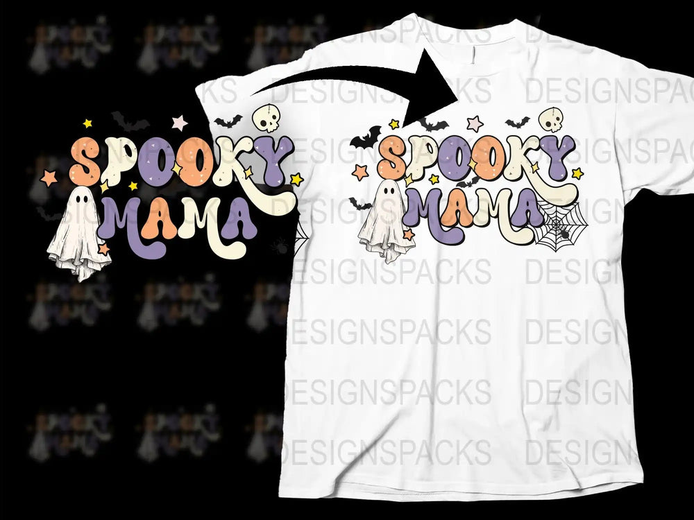 Spooky Mama Halloween T-Shirt, Cute Ghost Graphic Tee, Women's Fall Fashion, Casual Autumn Shirt