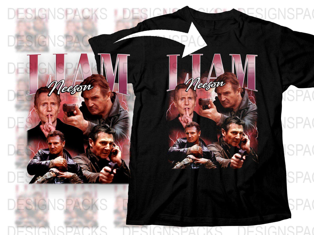 Liam Neeson Fan T-Shirt, Action Movie Collage Tee, Hollywood Actor Graphic Shirt, Gift for Movie Lovers