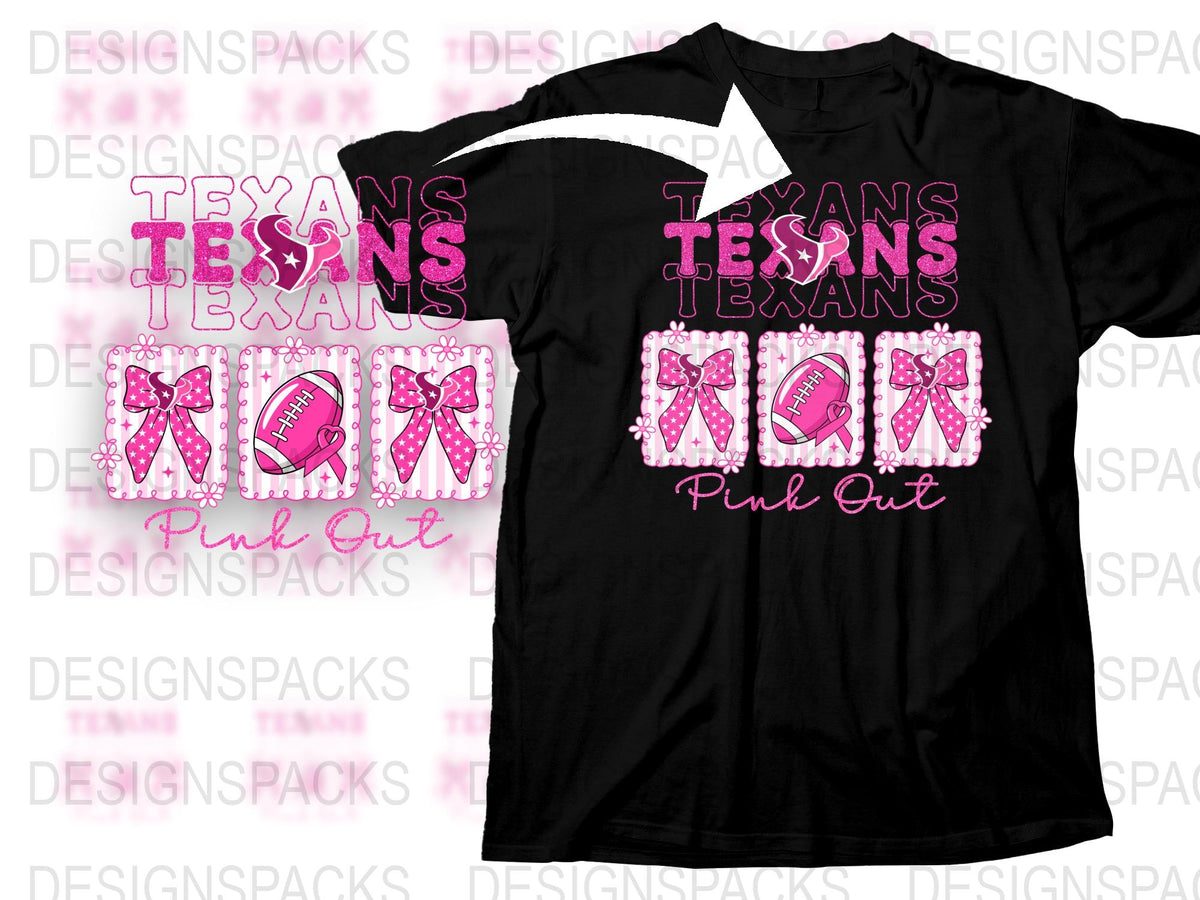 Texans Pink Out T-Shirt, Black and Pink Rhinestone Bling Sports Tee, Women's Fashion Football Casual Wear