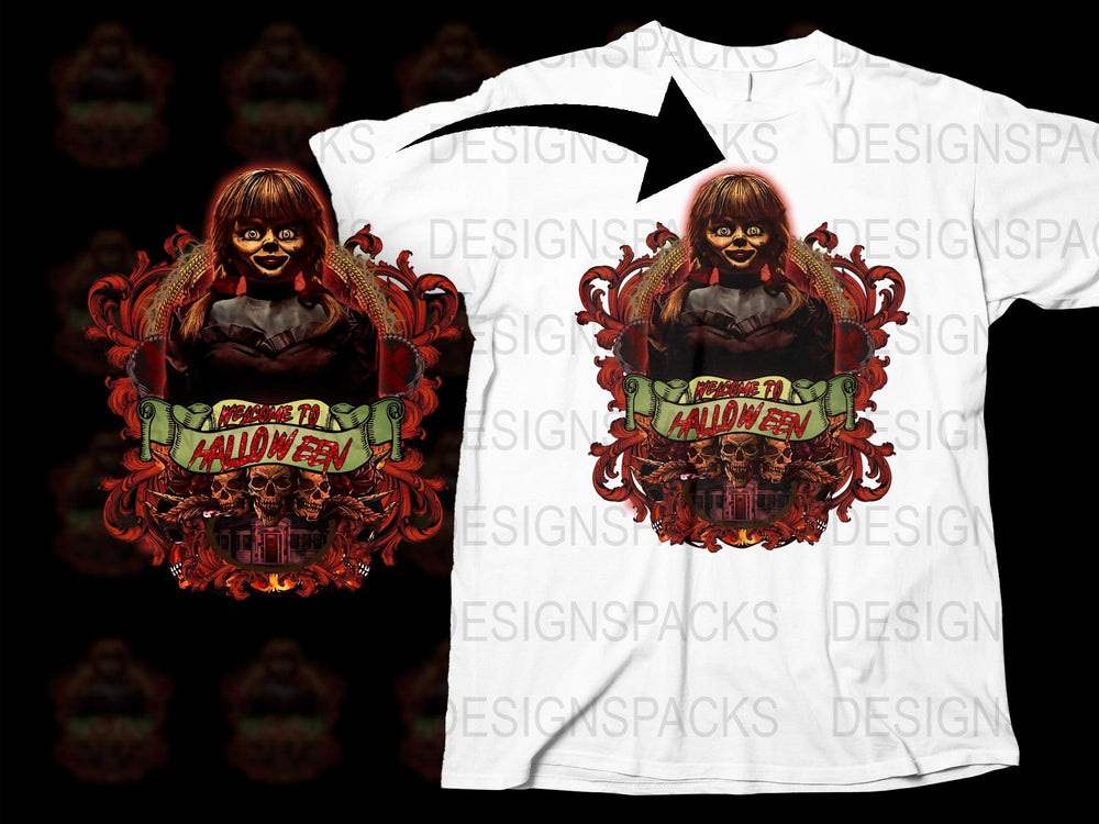 Halloween Horror T-Shirt, Scary Doll Graphic, Unisex Adult Clothing, Unique Halloween Costume Idea, Creepy Tee Design