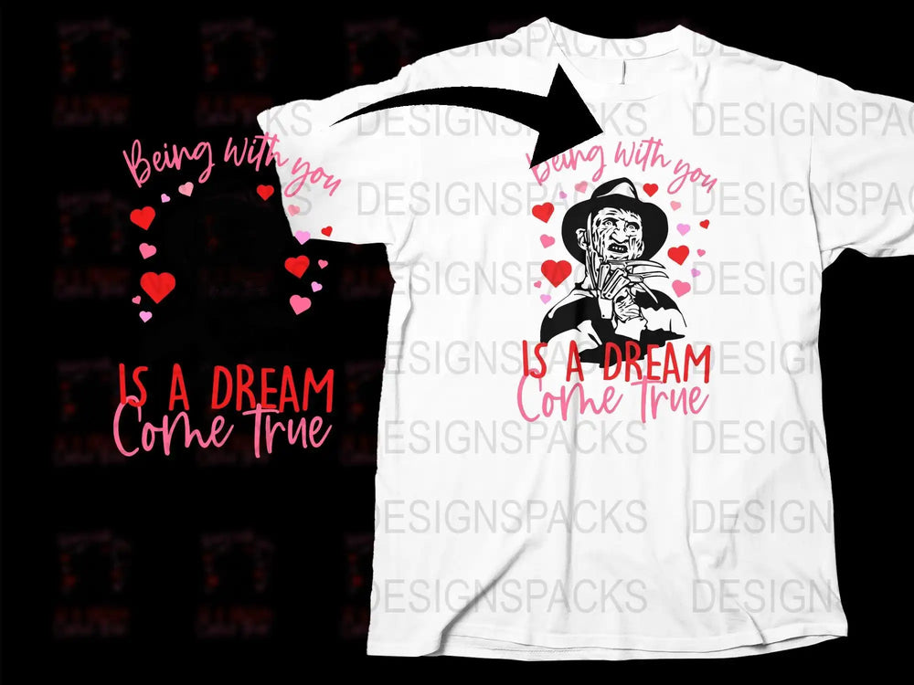 Romantic Skeleton T-Shirt, 'Being With You is a Dream Come True,' Goth Couple Tee, Valentine's Day Gift, Unisex Graphic Shirt