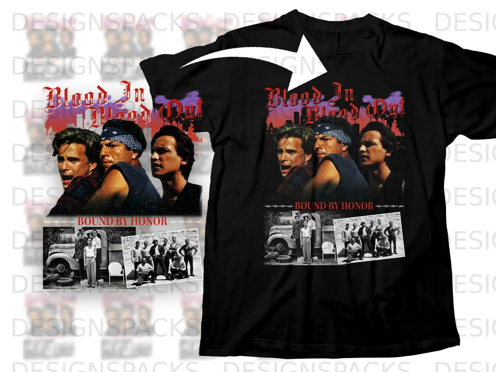 T-shirt featuring movie poster art for "Bound By Honor" with actors and text.