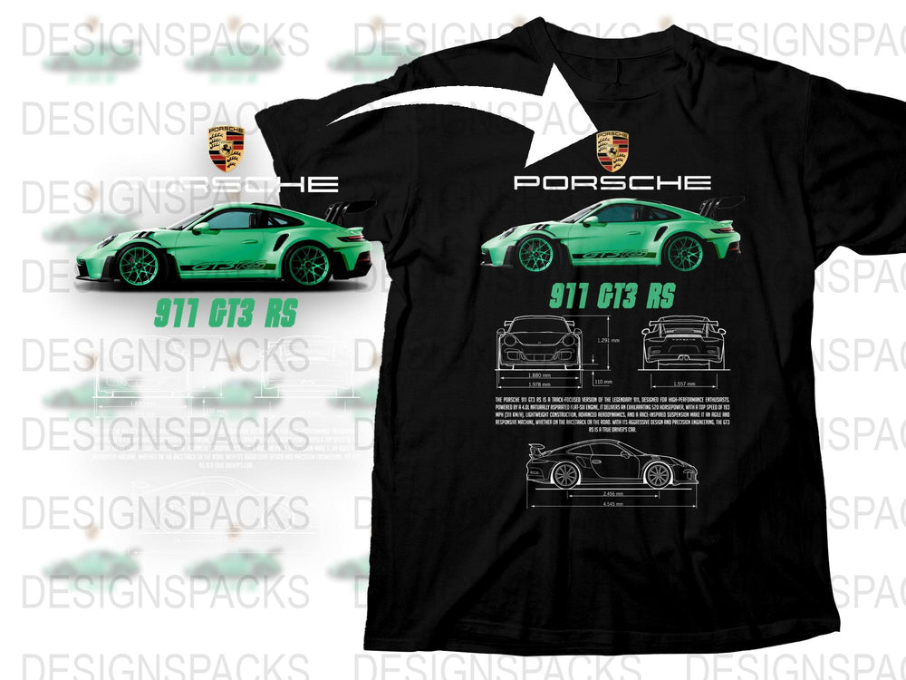 Porsche 911 GT3 RS Graphic T-Shirt, Men's Racing Car Tee, Automotive Enthusiast Gift, Trendy Sports Car T-shirt Design